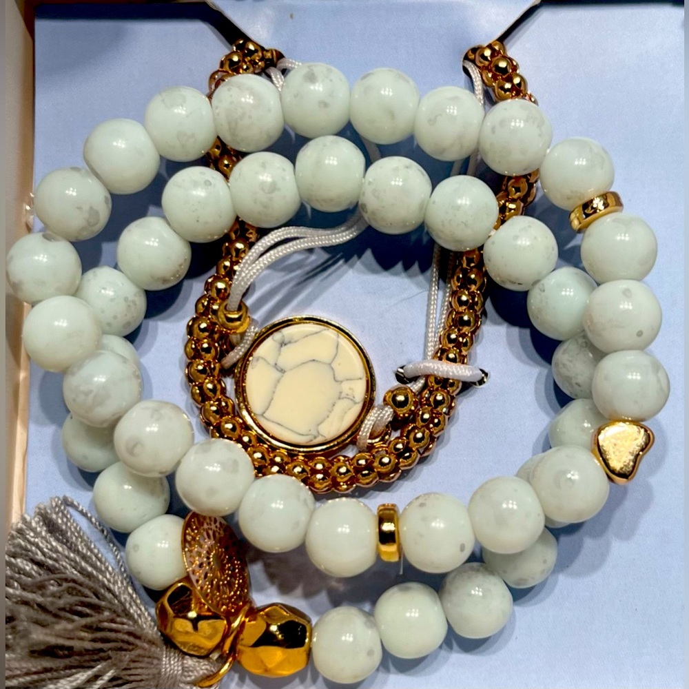 AmeliaRue Blue & Gold stretch stacked bracelet